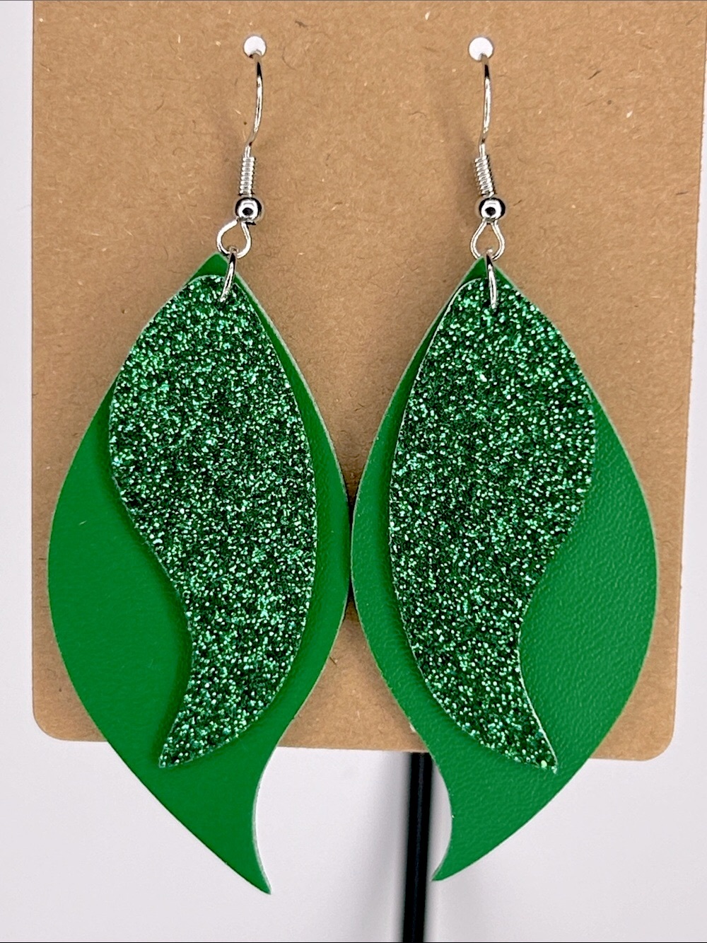 *LAST SET* Faux Leather Double Layer Green Earrings Sparkle Fashion Jewelry